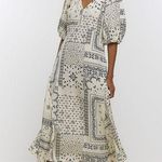 River Island  Puff Sleeve Paisley Midi Dress Nwt Sz 12 Photo 0
