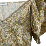 ZARA  Satin Effect Puff Sleeve Floral Mini Dress in Yellow/Pink/Blue Size M Photo 8