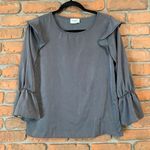 Everly  Women's Ruffle Blouse Bell Sleeve Crew‎ Neckline Relaxed Green Size S Photo 0