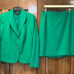 Talbots Skirt Suit Blazer Womens Size 4 Green Wool Two Piece Set Lined Photo 0