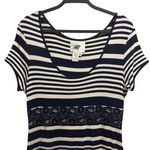 Nurture Striped Maxi Dress With Lace Insets Size L Short Sleeve Scoop Neck Blue Size L Photo 2