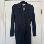 NWT CIEBON Jennifer Black Collared Ruched Button Front Midi Shirt Dress Sz Small Photo 3