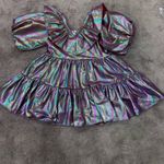 QOS Oil Spill Holo Poof Sleeve Shimmery Faux Leather Mini Dress XS New Purple Photo 4