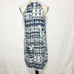 Nicole Miller  100% Linen Halter Sleeveless Tie-Dye Blue Aqua Short XS Dress Photo 6