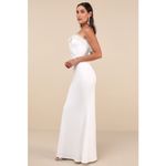 Lulus NWT  Extraordinary Glam White Feather Strapless Mermaid Maxi Dress Bride L Photo 7
