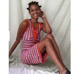 4SI3NNA Crochet Knit Bodycon Midi Dress Multicolor Boho Large Orange Photo 1