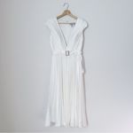 Mac Duggal NEW Pleated Cap Sleeve Belted A-line Midi Dress Gown Whiteb Photo 3