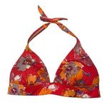 Victoria's Secret Bikini Red Orange Floral Padded Halter Tie Bikini Top, Sz L Photo 0