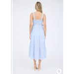 By The River Medium Blue White Strip Coastal Fairy Tiered Bow Accent Midi Dress Photo 1