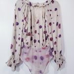 Free People Intimately  Floral Print Ruffle Lace Bodysuit Blouse Long Sleeves Photo 4