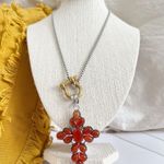 925 Sterling Silver Carnelian Gemstone With Holder Necklace Womens Jewelry Orange Photo 5