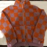 Art Class orange Pink purple checkered zip up fleece faux fur jacket  Kids XXL, Womens Med. Photo 4