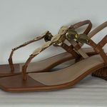 Marc Fisher New!  ‘Caylie’ Brown Sandal Coin-Chain T-Strap Women’s Size 9.5M Photo 3
