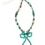 Sediment Jasper, Crystals and Glass Pearl Bow Phone Wrist Lanyard. Green Photo 5