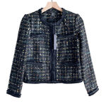 Tahari NWT Metallic Thread Tweed Fringe-Trim Blazer Jacket in Black, XS Photo 0