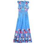 Saloni Sakura Falls Fleur Midi Dress in Blue Multi, Size US 4 Photo 3