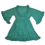 Roxy  V-Neck Ruffle Trim Mini Dress Size X-Small Wide Sleeve Beach Boho Colorful Photo 0