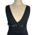 Sharagano  Womens Vtg Black Babydoll Ruched Tank Top Bow Sz L France V Neck Y2K Photo 2