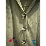 Vintage Mureli Women's Fine Linen Blend Green Beadwork Safari Giraffes Top, sz L Size L Photo 2