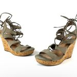 Steve Madden Strappy Olive Green/Gray Cork Wedges Ankle Tie High Heels 7.5M Photo 0