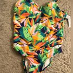 Time and Tru V Wire Detail One Piece Shirred Waist Tropical Swimsuit Photo 0