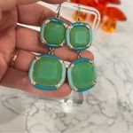 Double Square Teal Green Blue Dangle Earrings Photo 5