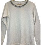 J.Crew  Rhinestone Jewel Neckline Holiday Heathered Cream Sweatshirt 100% Cotton Photo 3