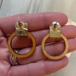 Handmade wooden earrings with marble look detail for pierced ears, size shown Brown Photo 4