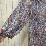 Talbots Top Small Blue Pink Paisley Blouse Tie-Neck Lightweight Summer Peasant Photo 3