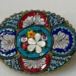 Antique 1920s Italian Micro Mosaic Floral Brooch β Oval, 1.25β Red Photo 0