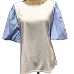 Talbots NWT Bubble Puff Sleeve Top White Blue Stripe Cotton Summer Size Large Photo 0