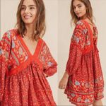 In Loom ✨
Cherry Red Floral BOHO Deep V Neck Tassel Tie Low Back Tunic Mini Dress✨ Photo 3