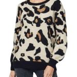 Entro Leopard Cheetah Knit Animal Print Balloon Sleeve Cozy Sweater Top Photo 0