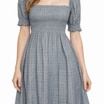 Hill House  Athena Nap Dress Size Small Thai Check Plaid Smocked Mini Puff Sleeve Photo 0