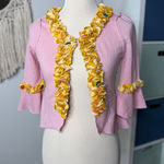 Anthropologie  X Lawan Pressed Buds Pink Yellow Wool Cashmere Peplum Cardigan XS Photo 0