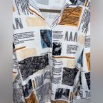 SheIn  Newspaper Mixed Media Paper Collage Styled White Button Up Blouse Size Med Photo 9