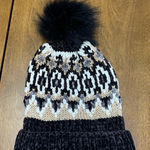 Free People  Chalet Fairisle Pom Beanie Hat Black/Gold Metallic‎ Combo One Size Photo 0