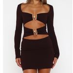 White Fox Boutique White Fox One Desire Mini‎ Dress Small Dark Burgundy Cutout Long Sleeve Beaded Photo 11