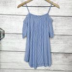 Moon Kiss  Blue & White Striped Off the Shoulder Top Size Small Cold Shoulder Photo 3