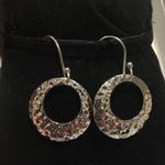 Drop Open Disc Sterling Silver Hammered Finish Circle Earrings Photo 7