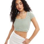 Hollister  Green and White Crochet Knit Crop Top size Small Photo 0