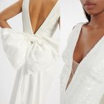 Rebecca Vallance Davina Dress Bridal Sequin Plunge Neck Bow Back Ivory Size 8 White Photo 2