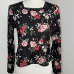 Self Esteem Floral Lace Trim Ribbed Knit Ruched Side Long Sleeve Top XL Photo 0