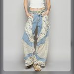 POL  Blue and Cream Floral Wide-Leg Jeans Photo 1