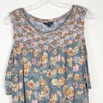 Lucky Brand  Plus Size 1X Top Blue‎ Pink Floral Cold Shoulder with Ties 1412 Photo 2