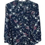 Hilary Radley  Floral V-Neck Blouse Long Sleeve Shirt Women's Size XXL Navy Blue Photo 0