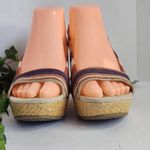Anne Klein Fortuna Stripe Fabric Slingback Rattan Wedge Sandals Boho 6M Photo 1