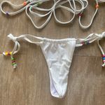 White bead halter waist tie up ribbed white bikini top bottom swimsuit set XS NEW Photo 2