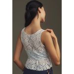 Maeve Anthropologie NWT White Lace Peplum Crop Top Blue Lining Size Large Photo 1