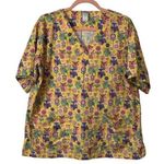 UA Scrubs Nurse Top XL Yellow Owls Floral V Neck Veterinary Dental Healthcare Photo 0